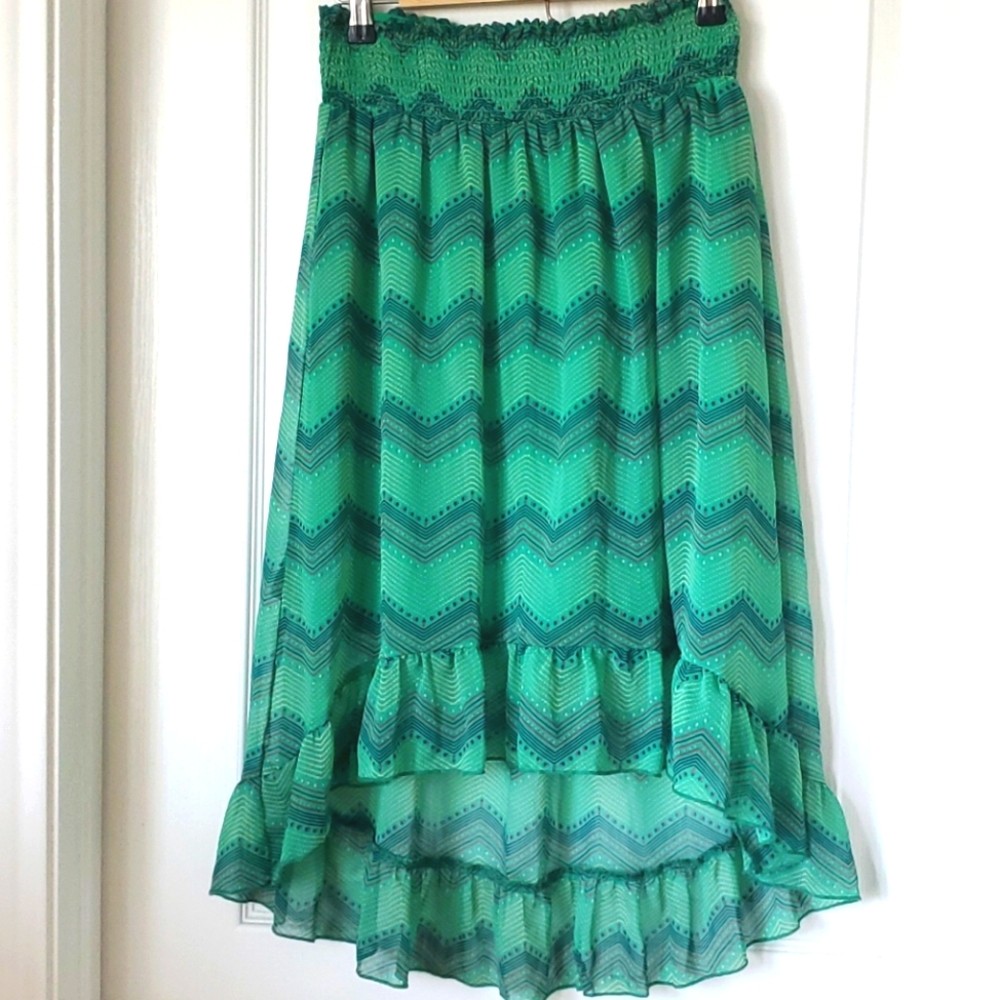 love, Fire Vintage Style Green Chevron High-Low Skirt